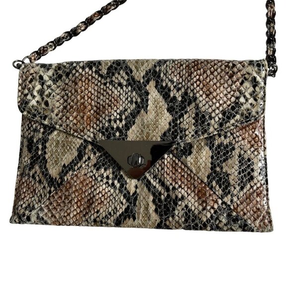 Sondra Roberts Squared Snakeskin Envelope Back Chin Strap Purse 10" x 7" - Picture 2 of 12